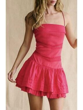 Free People Hot Pink Spaghetti Strap Tiered Mini Dress